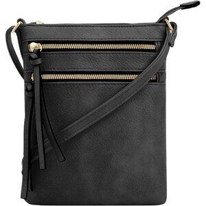 Crossbody Purse Bag Shoulder Bag Multi Pocket Zipper Purse | Black Vegan leather